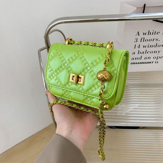 Luxury Quilted Mini Crossbody Bag for Women Lime Green with Gold Chain Strap