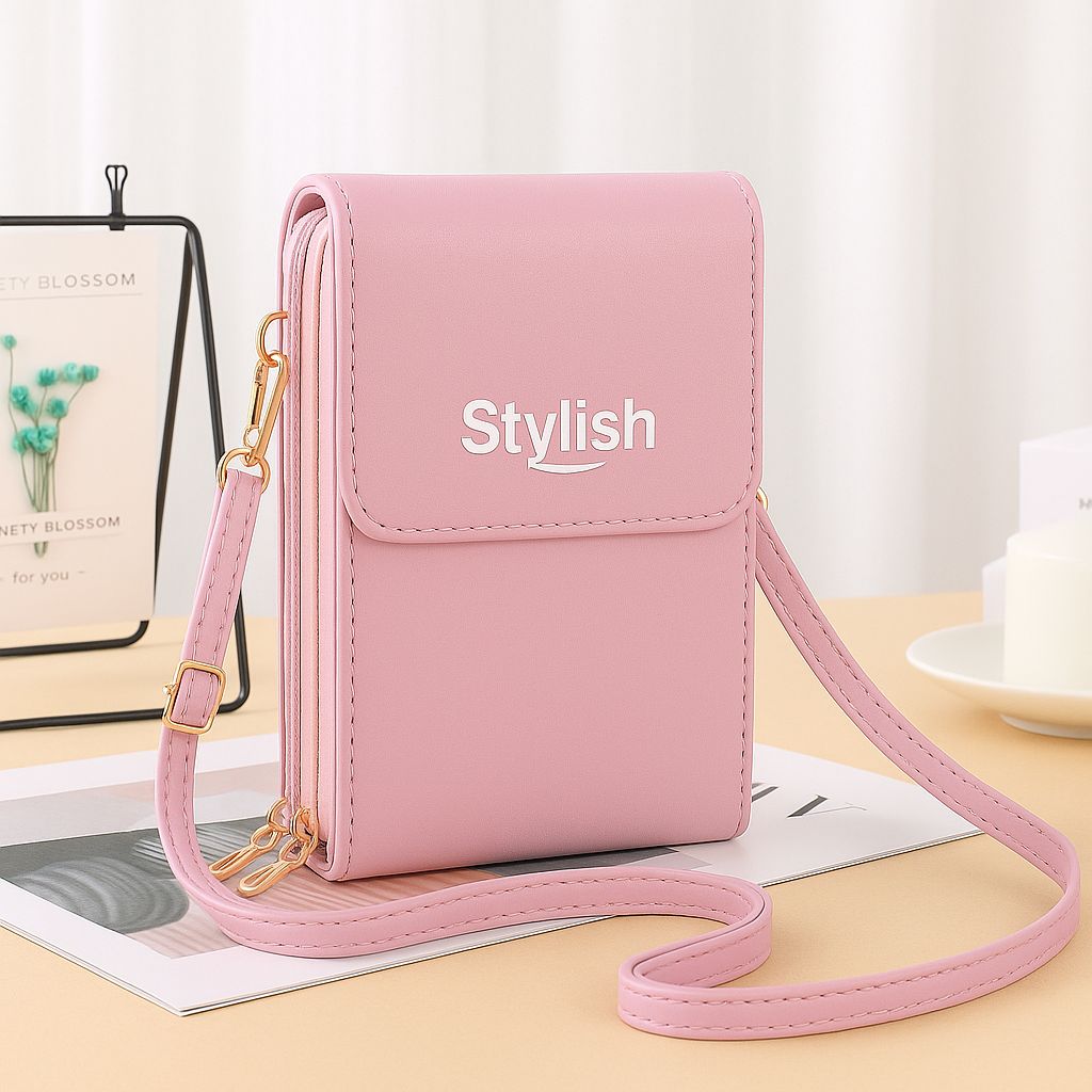 Stylish Crossbody Mobile Shoulder Bag with Double Zipper & Transparent Back
