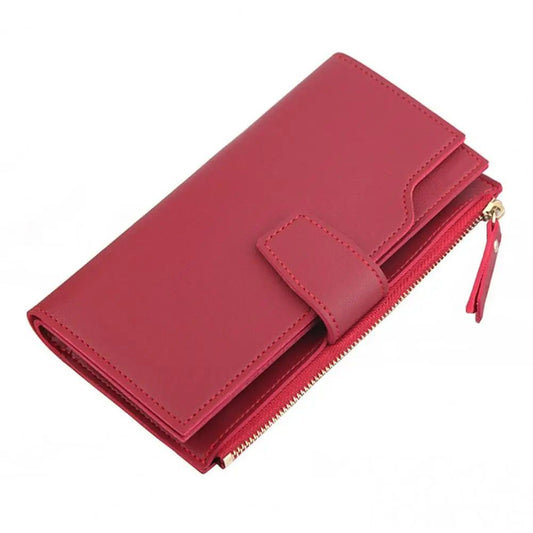 Fancy Multi Color Women’s Long Leather Wallet with Zipper & Snap Closure