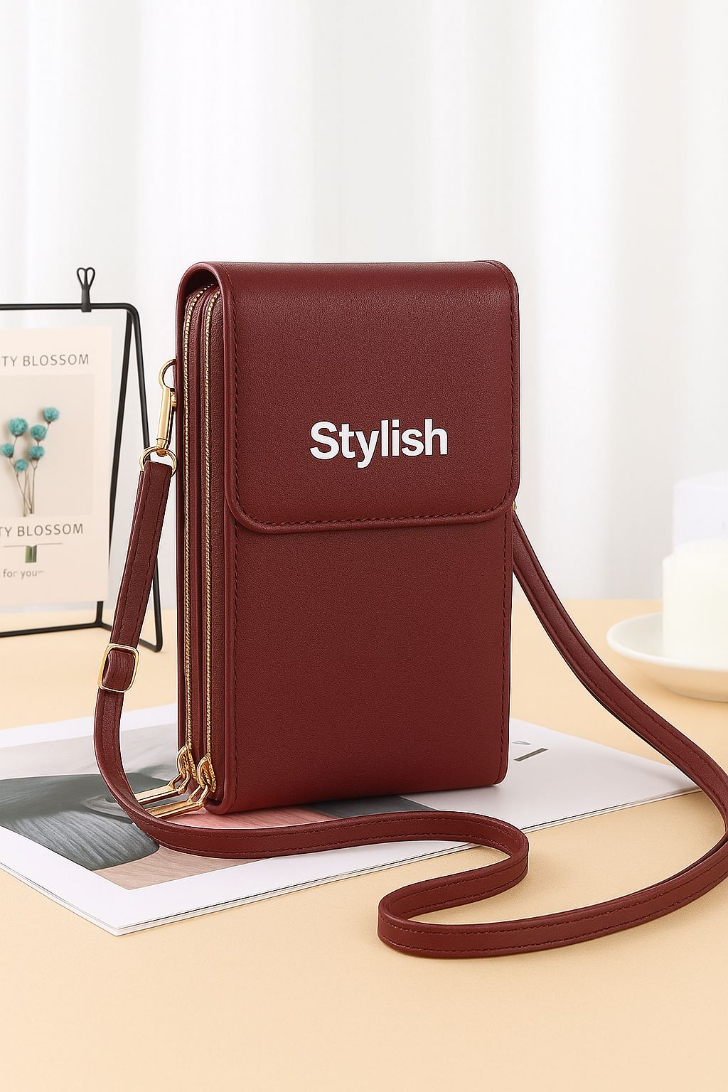 Stylish Crossbody Mobile Shoulder Bag with Double Zipper & Transparent Back