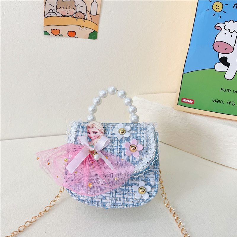 Princess Pearl Handle Tweed Mini Handbag  Cute Pink Dress Design Purse for Girls