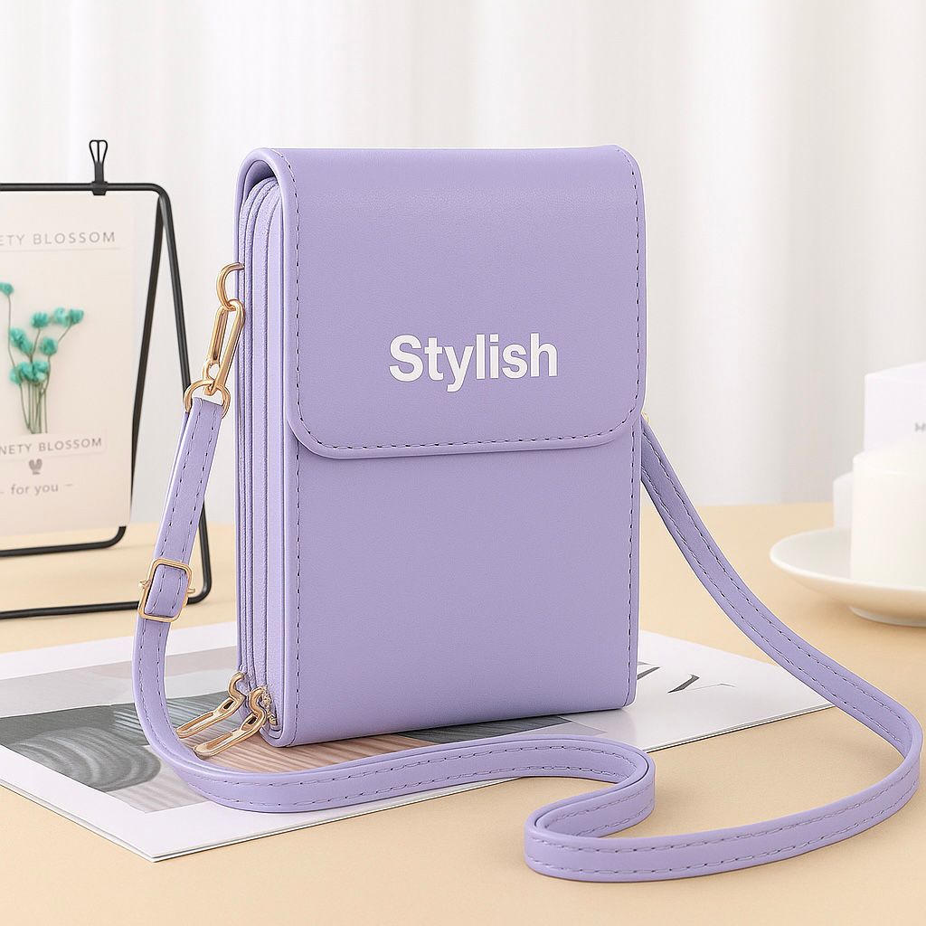Stylish Crossbody Mobile Shoulder Bag with Double Zipper & Transparent Back