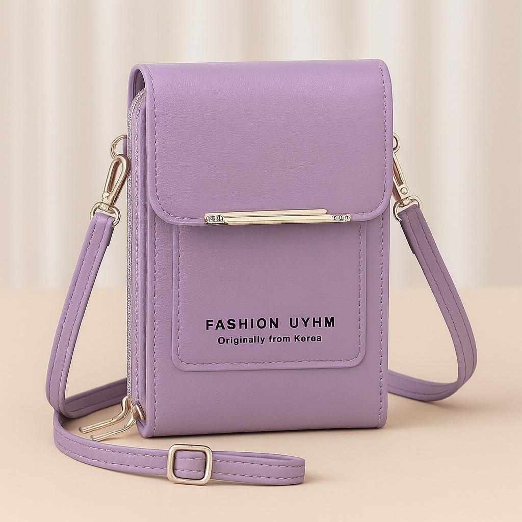 Trendy Crossbody Mobile Shoulder Bag with Double Zipper & Transparent Back Pocket