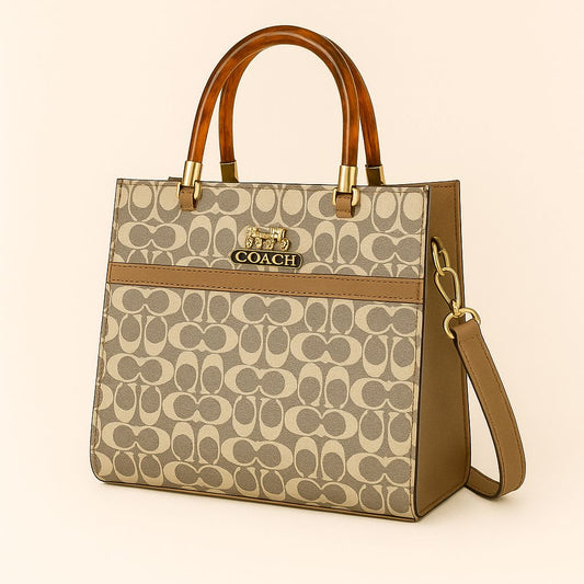Premium Monogram Structured Tote Bag with Dual Handles & Detachable Strap – Elegant Designer Style
