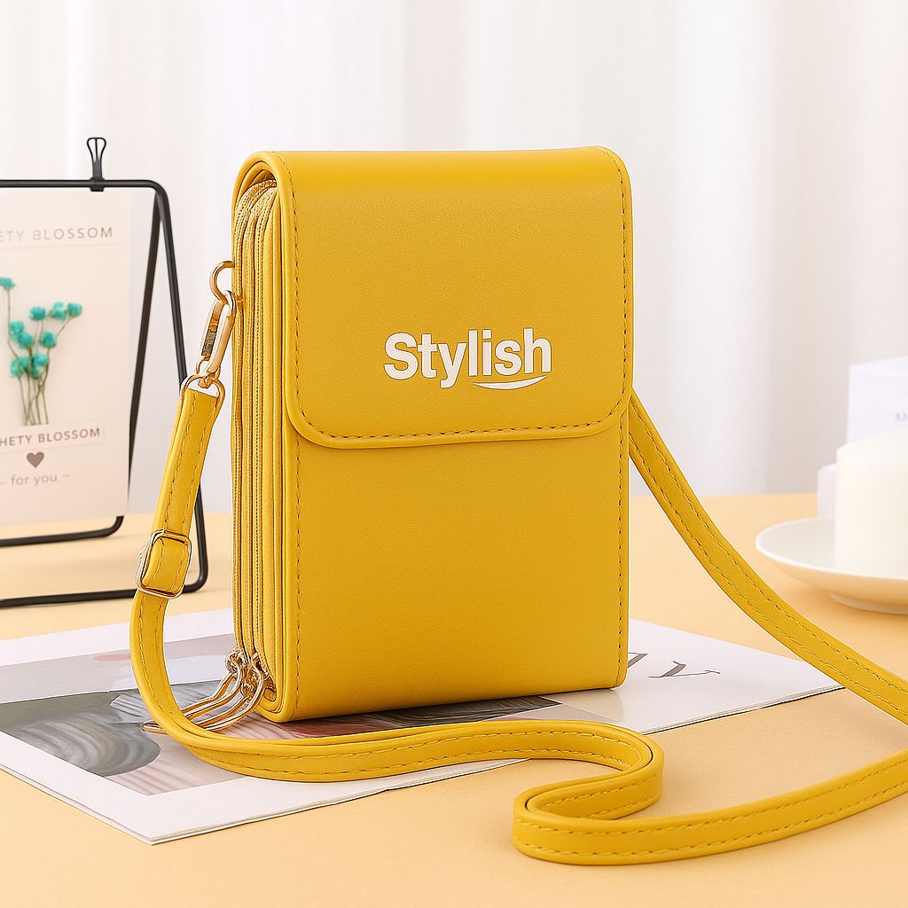 Stylish Crossbody Mobile Shoulder Bag with Double Zipper & Transparent Back