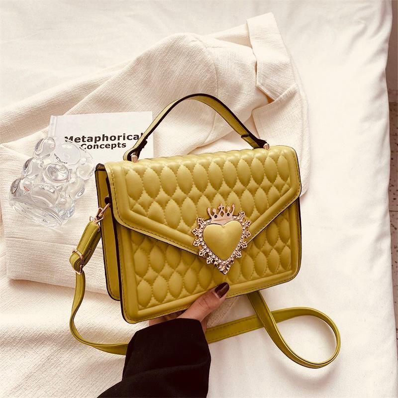 Elegant Quilted Heart Accent Handbag  Premium PU Leather Shoulder & Crossbody Bag